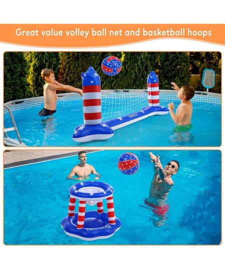 Inflatable Pool Float Set Games Volleyball Net & Basketball Hoops Floating Swimming Game Toy Swimming Pool Water Toys for Adu...