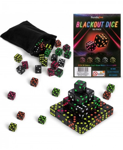 Neon Blackout Dice - 50 Dice Set - 5 Colors - Included Drawstring Storage Bag - 16mm Six-Sided Square Dice For Replacement Ga...