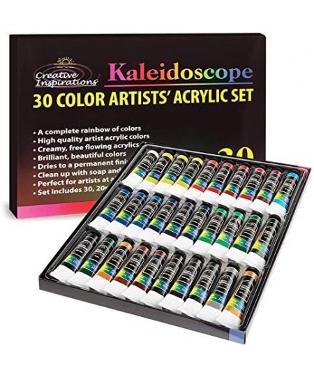 Kaleidoscope 30 Pack Matte Acrylic Paint Set - Multi Surface Paint for Finger Nails Canvas Rock Fabric Paper Clay Metals and ...