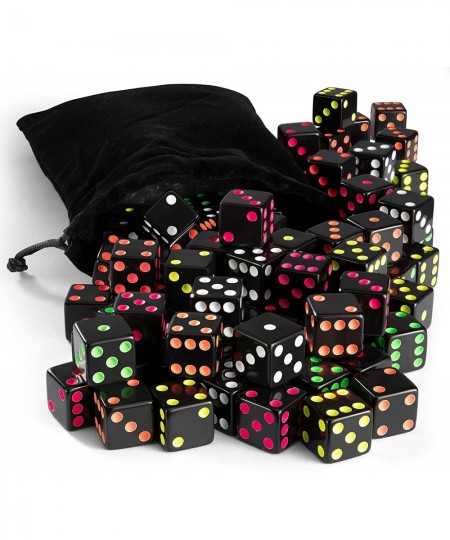 Neon Blackout Dice - 50 Dice Set - 5 Colors - Included Drawstring Storage Bag - 16mm Six-Sided Square Dice For Replacement Ga...