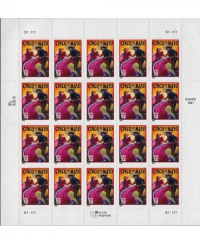 Cinco De Mayo - Mexico Sheet of Twenty 32 Cent Stamps Scott 3203 $17.59 - Collectibles Display & Storage