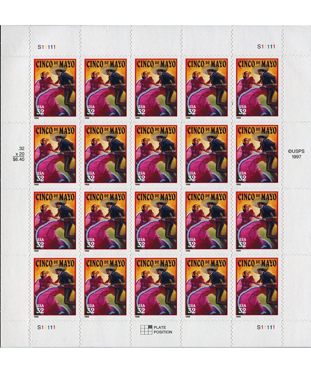 Cinco De Mayo - Mexico Sheet of Twenty 32 Cent Stamps Scott 3203 $17.59 - Collectibles Display & Storage