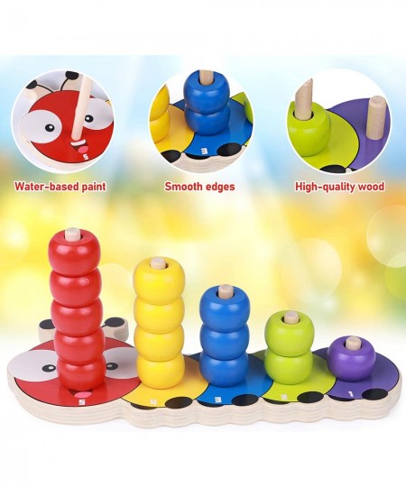 Wooden Stacking Rings Baby Toys for Toddlers Caterpillar Rainbow Counting Game Montessori Preschool Early Learning Educationa...