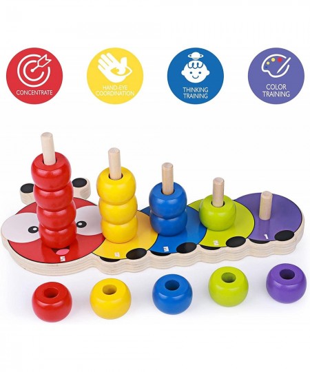 Wooden Stacking Rings Baby Toys for Toddlers Caterpillar Rainbow Counting Game Montessori Preschool Early Learning Educationa...