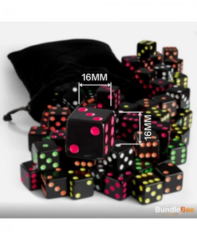 Neon Blackout Dice - 50 Dice Set - 5 Colors - Included Drawstring Storage Bag - 16mm Six-Sided Square Dice For Replacement Ga...