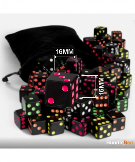 Neon Blackout Dice - 50 Dice Set - 5 Colors - Included Drawstring Storage Bag - 16mm Six-Sided Square Dice For Replacement Ga...