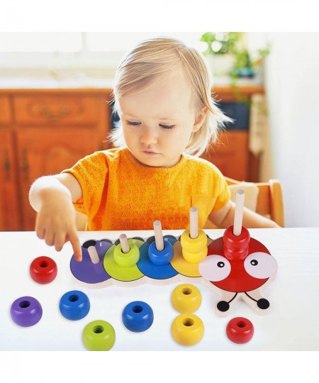 Wooden Stacking Rings Baby Toys for Toddlers Caterpillar Rainbow Counting Game Montessori Preschool Early Learning Educationa...