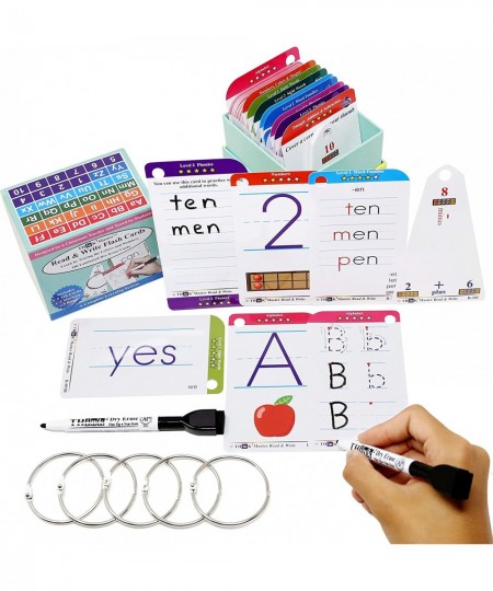 Premium 186 Laminated Alphabet Sight Words & Phonics Flash Cards for Pre K & Kindergarten. (Bonus: 2 Dry Erase Markers 5 Ring...