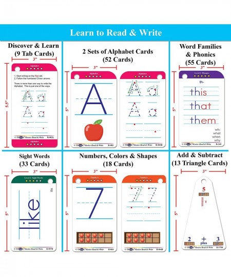 Premium 186 Laminated Alphabet Sight Words & Phonics Flash Cards for Pre K & Kindergarten. (Bonus: 2 Dry Erase Markers 5 Ring...