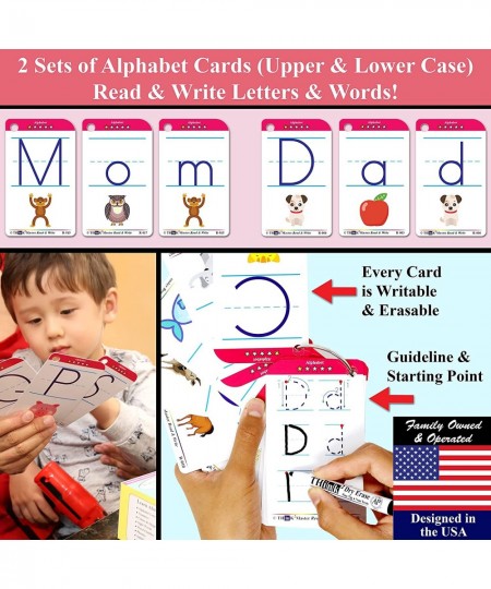 Premium 186 Laminated Alphabet Sight Words & Phonics Flash Cards for Pre K & Kindergarten. (Bonus: 2 Dry Erase Markers 5 Ring...