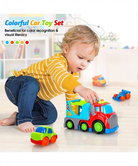 Cars Toy for 2 3 4 Years Old Toddlers Big Transport Truck with Small Dump Taxi & Race Car Carrier Truck with Sound & Light Co...