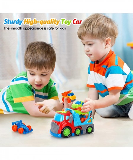 Cars Toy for 2 3 4 Years Old Toddlers Big Transport Truck with Small Dump Taxi & Race Car Carrier Truck with Sound & Light Co...