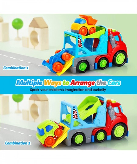 Cars Toy for 2 3 4 Years Old Toddlers Big Transport Truck with Small Dump Taxi & Race Car Carrier Truck with Sound & Light Co...