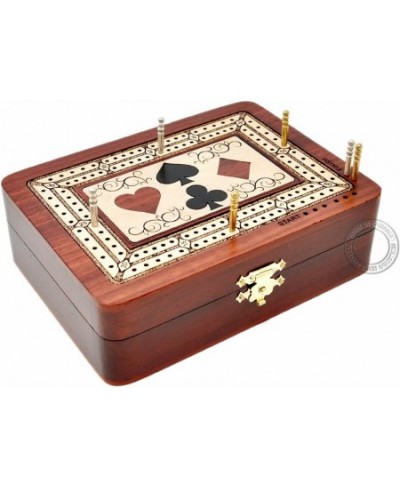 2 Track - Wooden Cribbage Board / Box - Inlaid in Bloodwood / Maple Wood - Storage for Pegs & One Deck of Cards - 60 Points -...