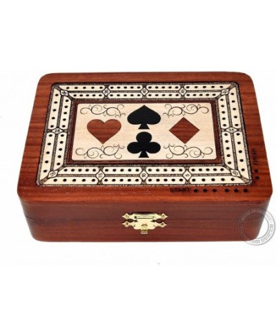 2 Track - Wooden Cribbage Board / Box - Inlaid in Bloodwood / Maple Wood - Storage for Pegs & One Deck of Cards - 60 Points -...