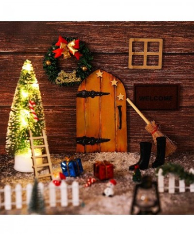 20 Pcs Christmas Mini Dollhouse Accessories Miniature Elf Girl Fairy Door Decorations Tiny Fairy Wooden Door Wreath Mini Tree...