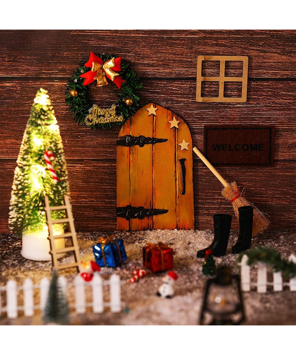 20 Pcs Christmas Mini Dollhouse Accessories Miniature Elf Girl Fairy Door Decorations Tiny Fairy Wooden Door Wreath Mini Tree...