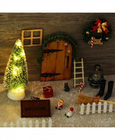 20 Pcs Christmas Mini Dollhouse Accessories Miniature Elf Girl Fairy Door Decorations Tiny Fairy Wooden Door Wreath Mini Tree...