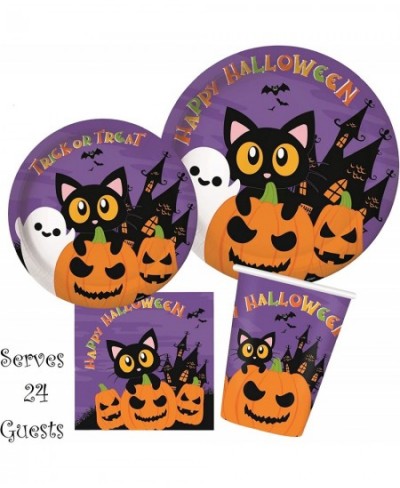 Serves 24 Complete Party Pack Cute Halloween Cats Monsters and Ghosts Includes Plates Cups Napkins Table Cover Balloons Picks...