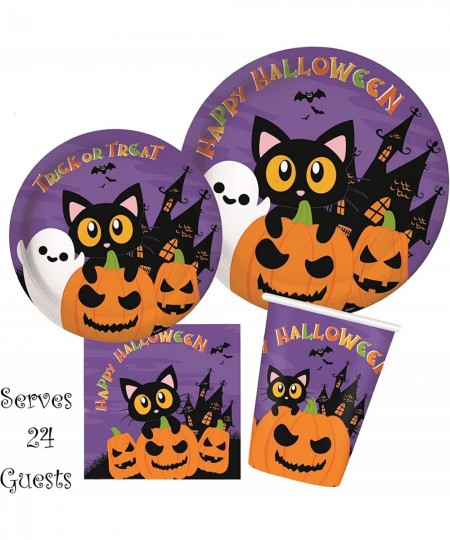 Serves 24 Complete Party Pack Cute Halloween Cats Monsters and Ghosts Includes Plates Cups Napkins Table Cover Balloons Picks...