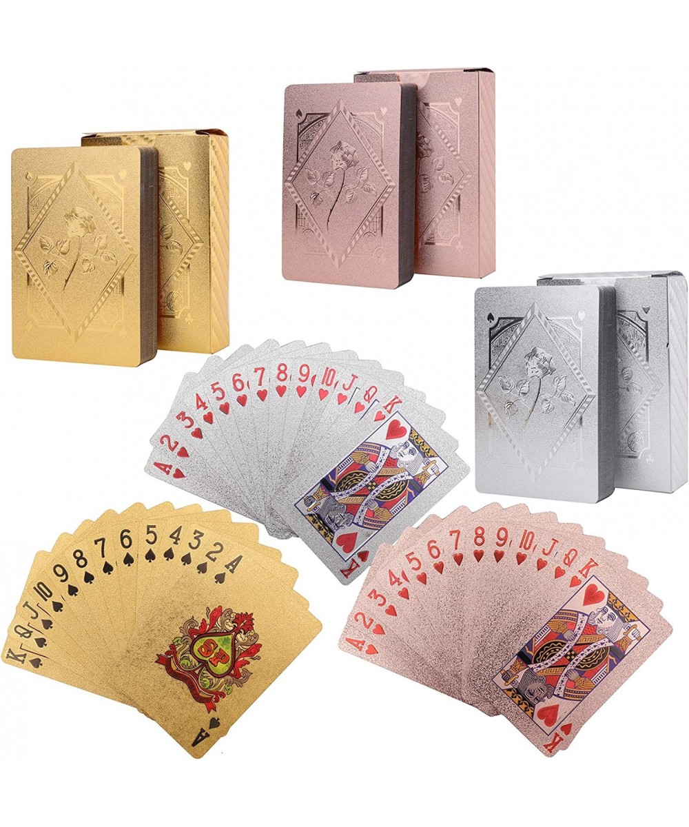 6 Decks of Playing Cards Waterproof Plastic Poker Cards Gold Foil Playing Cards for Party Game Poker Size Standard Index (2 G...