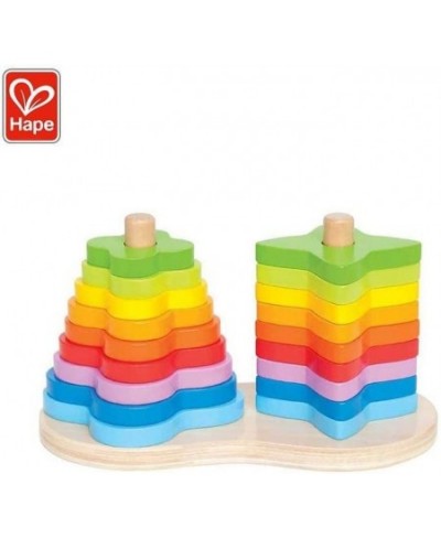 Award Winning Double Rainbow Stacker Wooden Ring Set Toddler Game L: 7.9 W: 4.1 H: 4.3 inch $41.15 - Early Development & Acti...