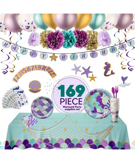 Mega Premium Mermaid Party Decorations - 169 Piece Mermaid Birthday Party Supplies Kit for 16 Guests - Mermaid Plates Mermaid...