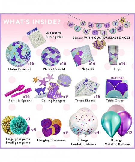 Mega Premium Mermaid Party Decorations - 169 Piece Mermaid Birthday Party Supplies Kit for 16 Guests - Mermaid Plates Mermaid...