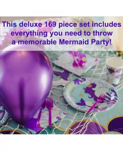 Mega Premium Mermaid Party Decorations - 169 Piece Mermaid Birthday Party Supplies Kit for 16 Guests - Mermaid Plates Mermaid...