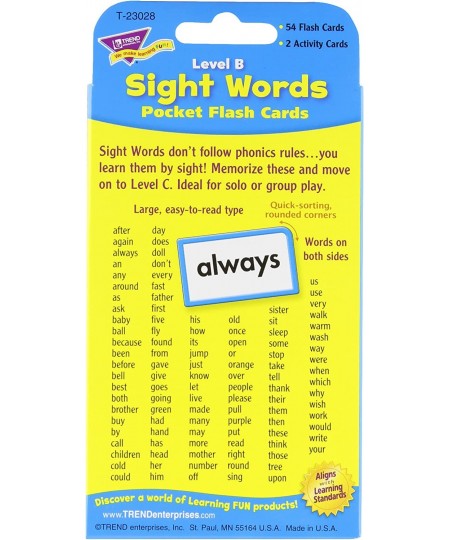 TREND ENTERPRISES: Sight Words Level B Pocket Flash Cards Great for Skill Building and Test Prep 56 Two-Sided Cards Included ...