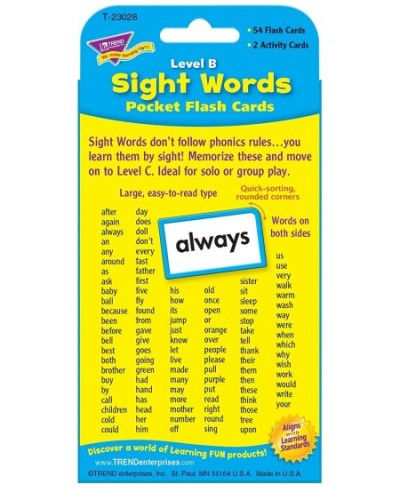 TREND ENTERPRISES: Sight Words Level B Pocket Flash Cards Great for Skill Building and Test Prep 56 Two-Sided Cards Included ...