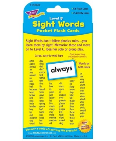 TREND ENTERPRISES: Sight Words Level B Pocket Flash Cards Great for Skill Building and Test Prep 56 Two-Sided Cards Included ...