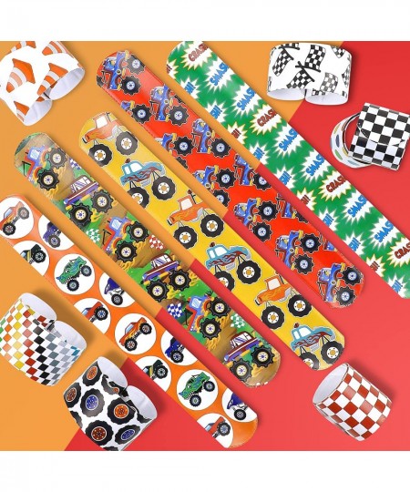 48PCS Monster Trucks Themed Party Favors Slap Bracelets Kids Adults Classroom Prize Exchanging Gifts Birthday Party Decoratio...