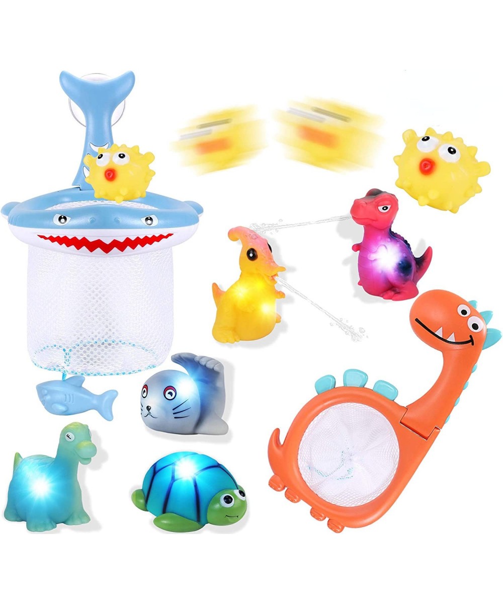 8Pcs Bath Toys for Toddlers Light up Dinosaur Shark Bath Toys Fishing Net Floating Squirt Bathtub Toys Birthday Gifts for Kid...