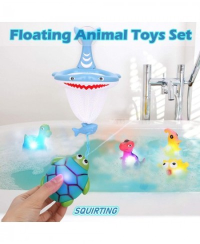 8Pcs Bath Toys for Toddlers Light up Dinosaur Shark Bath Toys Fishing Net Floating Squirt Bathtub Toys Birthday Gifts for Kid...