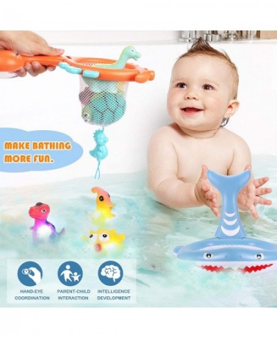 8Pcs Bath Toys for Toddlers Light up Dinosaur Shark Bath Toys Fishing Net Floating Squirt Bathtub Toys Birthday Gifts for Kid...