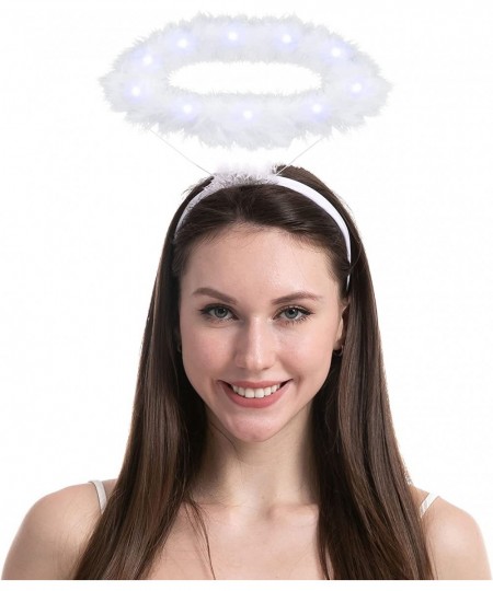 Light Up Black White Angel Halo Headband LED Angel Headband Fluffy Feather Headpiece Halloween Costume Party Favor Accessory ...