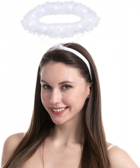 Light Up Black White Angel Halo Headband LED Angel Headband Fluffy Feather Headpiece Halloween Costume Party Favor Accessory ...