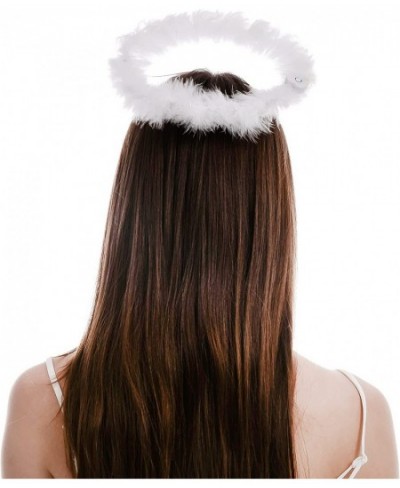 Light Up Black White Angel Halo Headband LED Angel Headband Fluffy Feather Headpiece Halloween Costume Party Favor Accessory ...