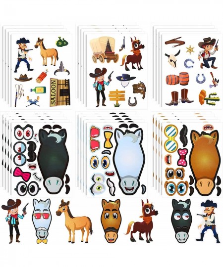 30 Pcs Make A Horse Stickers Cowboy Cowgirl Stickers Weastern Party Favors Horse Party Supplies Stickers for Kids DIY Sticker...