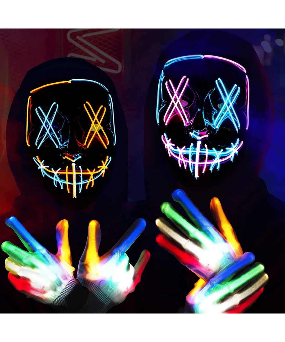 2 Pack Halloween Purge Masks Scary Light up Masks and 2 Pairs LED Gloves for Halloween Couple Costumes $32.65 - Kids' Dress-U...