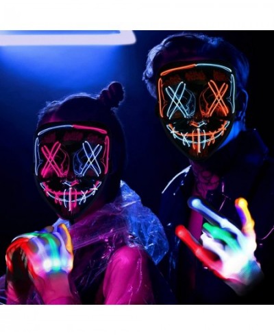 2 Pack Halloween Purge Masks Scary Light up Masks and 2 Pairs LED Gloves for Halloween Couple Costumes $32.65 - Kids' Dress-U...