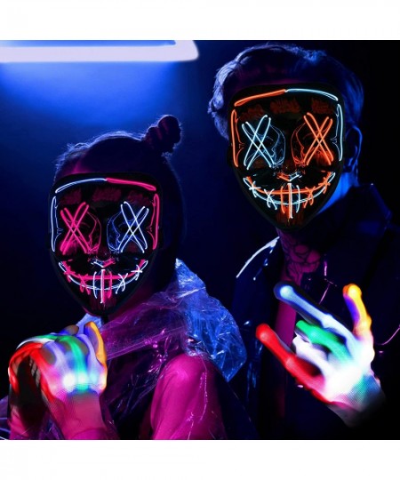 2 Pack Halloween Purge Masks Scary Light up Masks and 2 Pairs LED Gloves for Halloween Couple Costumes $32.65 - Kids' Dress-U...