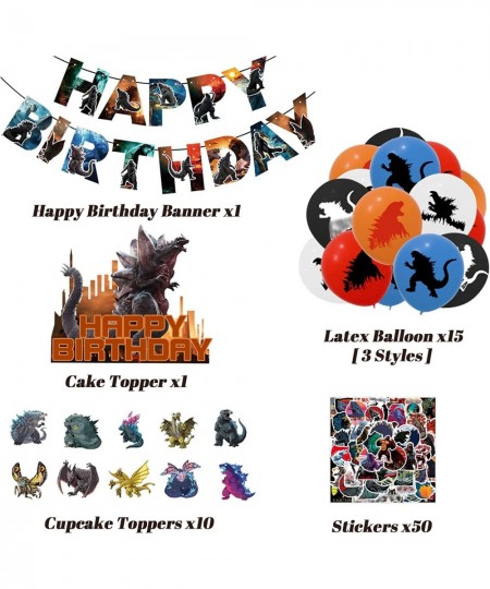 Cartoon Dinosaur Birthday Decorations Party Supplies Include Happy Birthday Banner Balloons Cupcake Toppers and Cake Topper B...