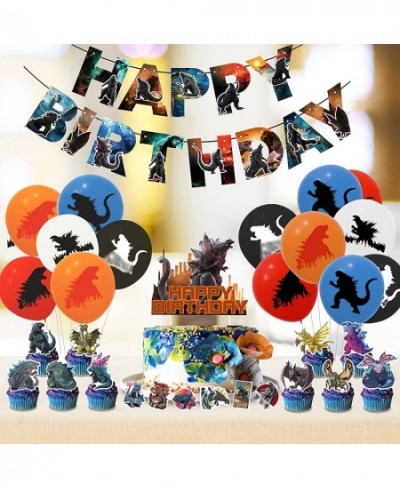 Cartoon Dinosaur Birthday Decorations Party Supplies Include Happy Birthday Banner Balloons Cupcake Toppers and Cake Topper B...