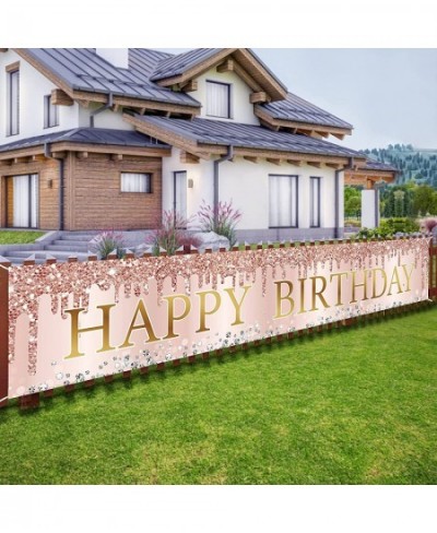 Pink Rose Gold Happy Birthday Banner Decorations Large Happy Birthday Yard Banner Sign Party Supplies for Women 16th 21st 30t...