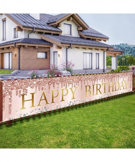 Pink Rose Gold Happy Birthday Banner Decorations Large Happy Birthday Yard Banner Sign Party Supplies for Women 16th 21st 30t...