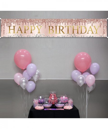 Pink Rose Gold Happy Birthday Banner Decorations Large Happy Birthday Yard Banner Sign Party Supplies for Women 16th 21st 30t...