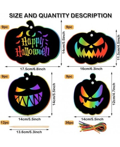 36 Pieces Halloween Scratch Paper Crafts Kit Bulk of Halloween Pumpkins Magic Rainbow Scratch Art for Kids DIY Party Ornament...