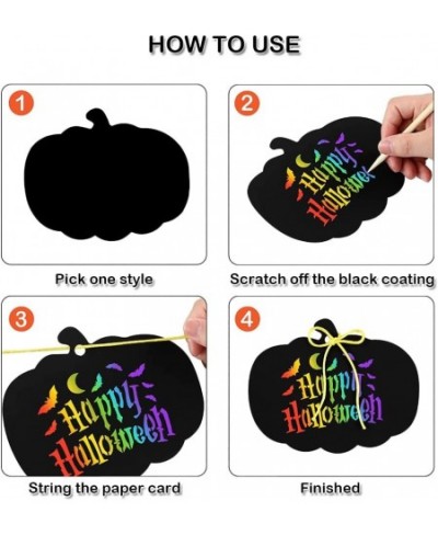 36 Pieces Halloween Scratch Paper Crafts Kit Bulk of Halloween Pumpkins Magic Rainbow Scratch Art for Kids DIY Party Ornament...